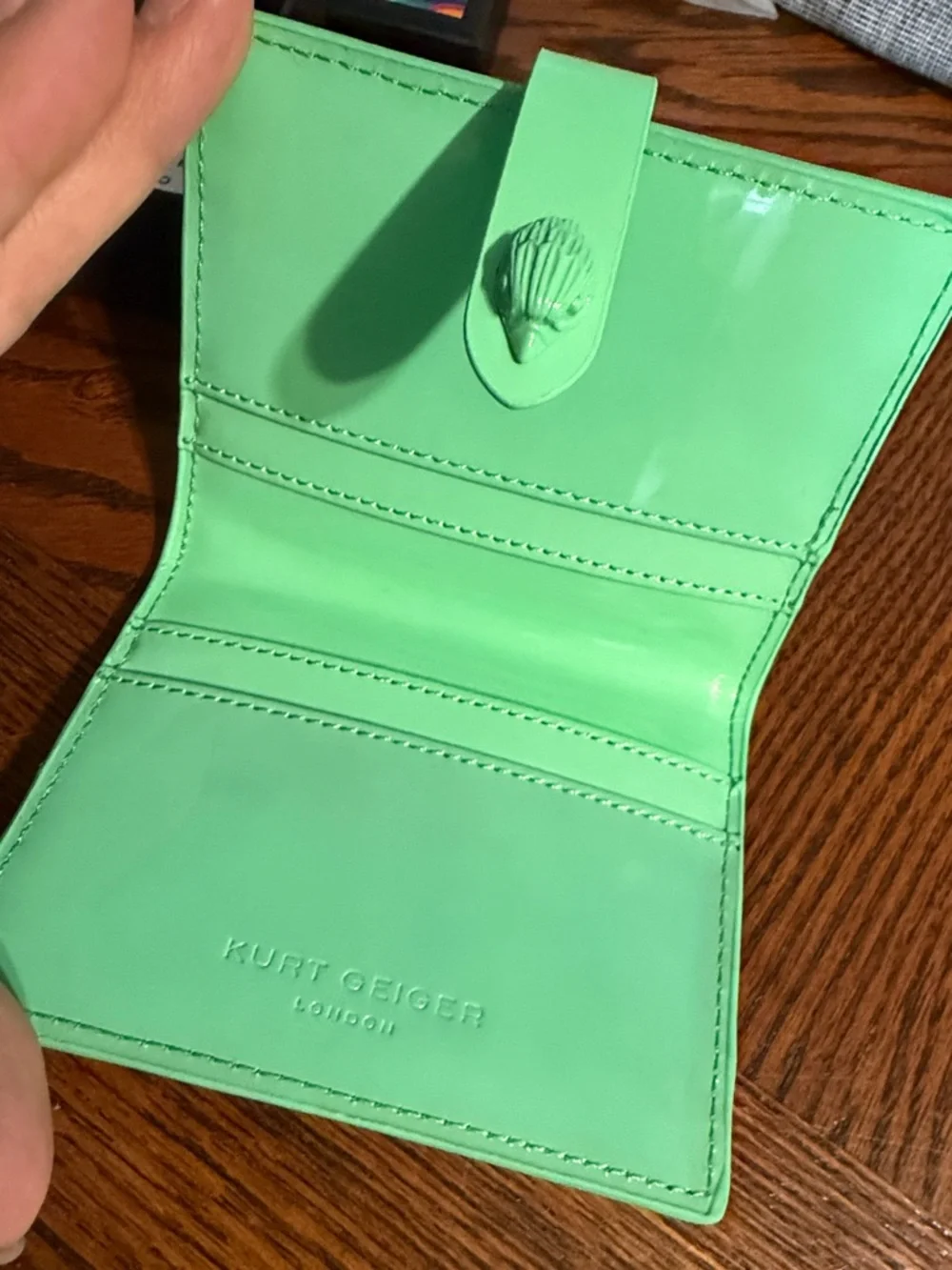 Kurt Geiger Mint Green Patent Quilted Wallet - Picture 3 of 7